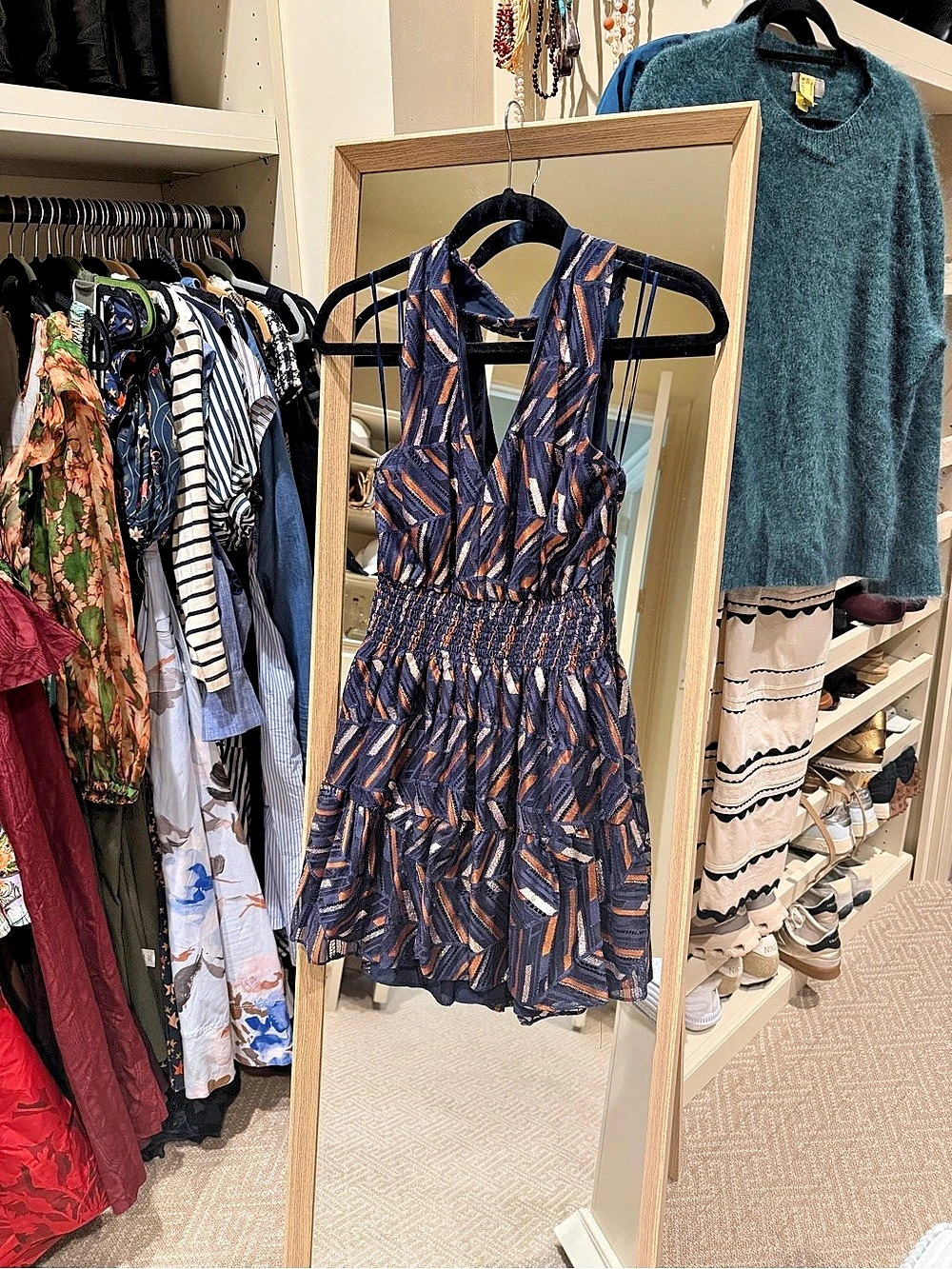 Geometric Mini Dress in Blue & Orange Like New